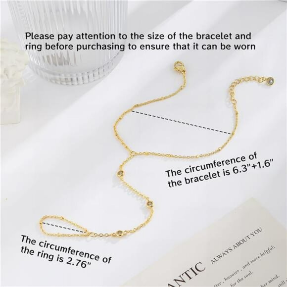 Gold silver plated hand chain bracelet ring cuff bangle dainty stackable jewelry - Picture 5 of 7